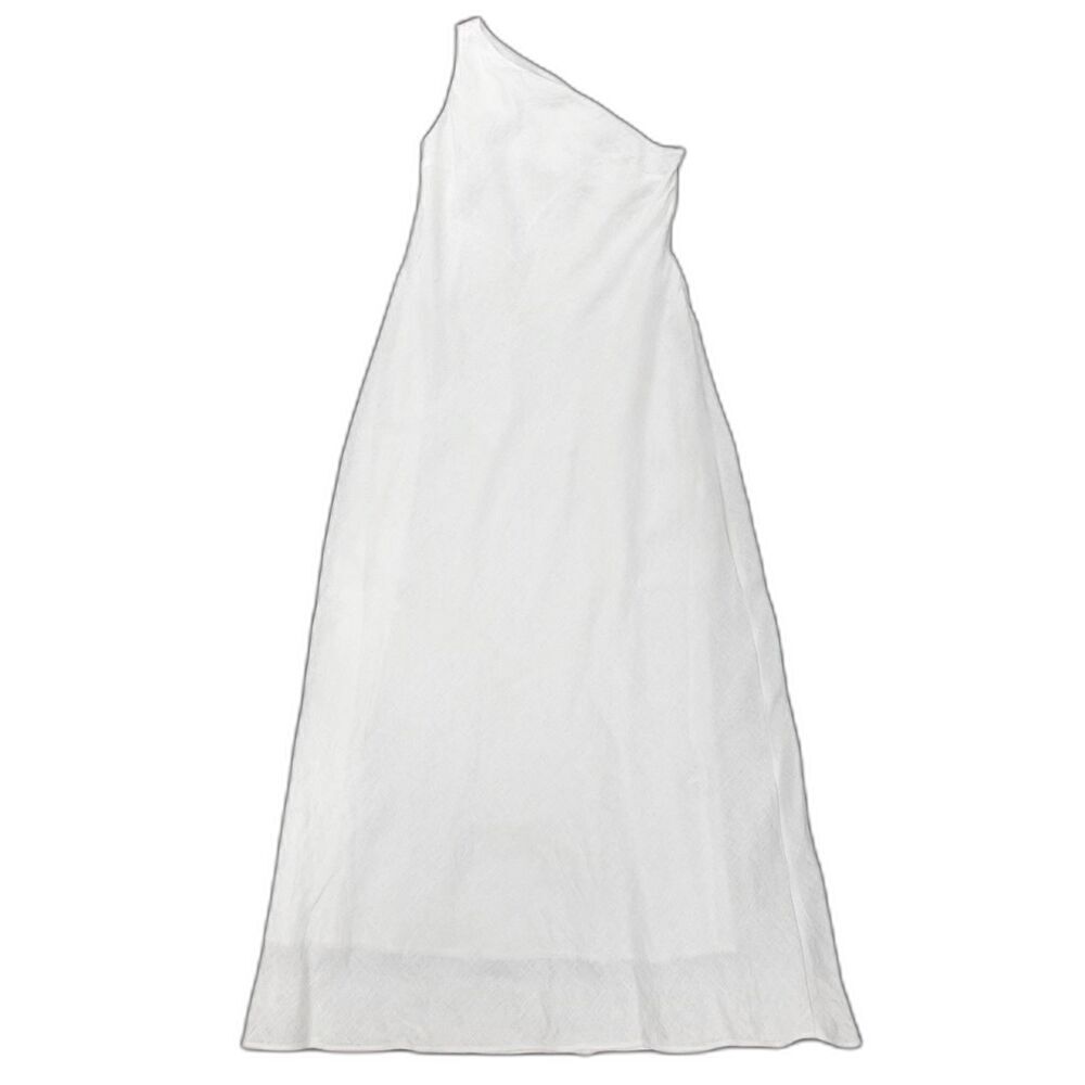 NWT Zara 100% Linen Asymmetric Midi Dress One Shoulder Minimal Quiet Luxury Ecru